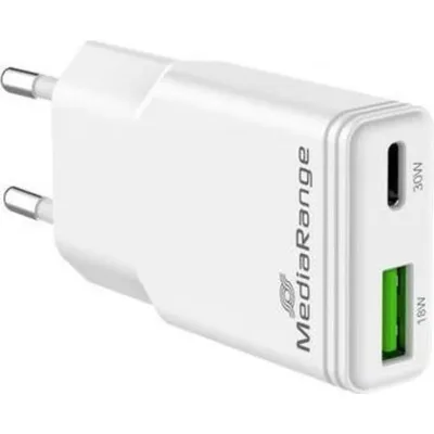 Ladegerät MediaRange 30W GaN USB-C und USB-A 2 Ports Weiß