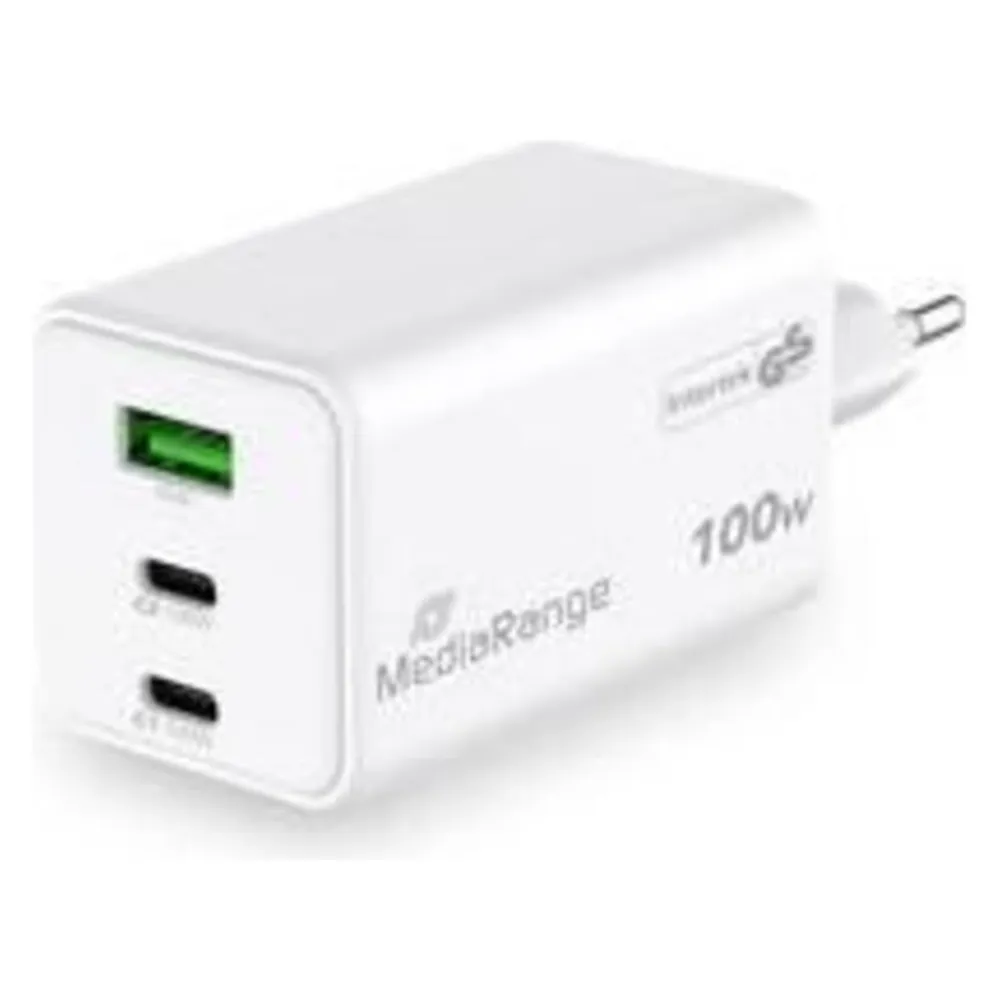 Ladegerät Mediarange MRMA123 100W 2x USB-C 1x USB-A Schnellladung Weiß