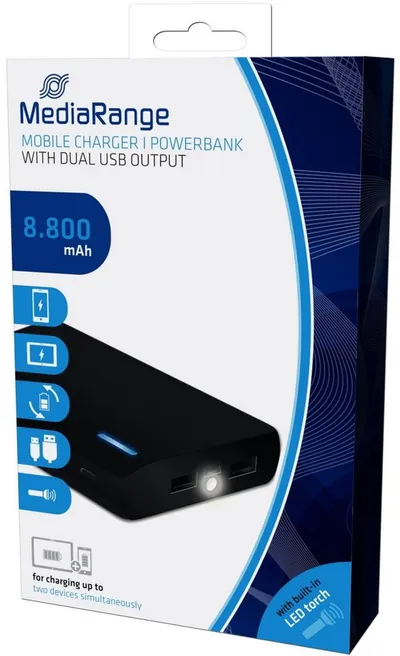 Mediarange Powerbank mobile Ladestation 8800 mAh Ladegerät 2x USB OUT schwarz Powerbank