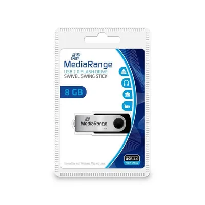 USB-Stick MediaRange MR908 8GB USB 2.0 drehbar schwarz silber