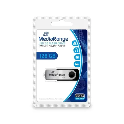 USB-Stick MediaRange MR913 128 GB USB 2.0 Typ A Drehbar Schwarz Silber