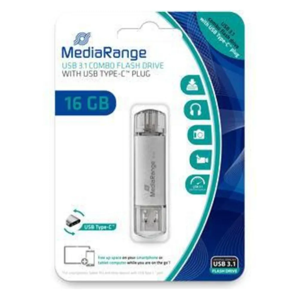 USB-Stick MediaRange MR935 16 GB USB Type-A und Type-C Silber