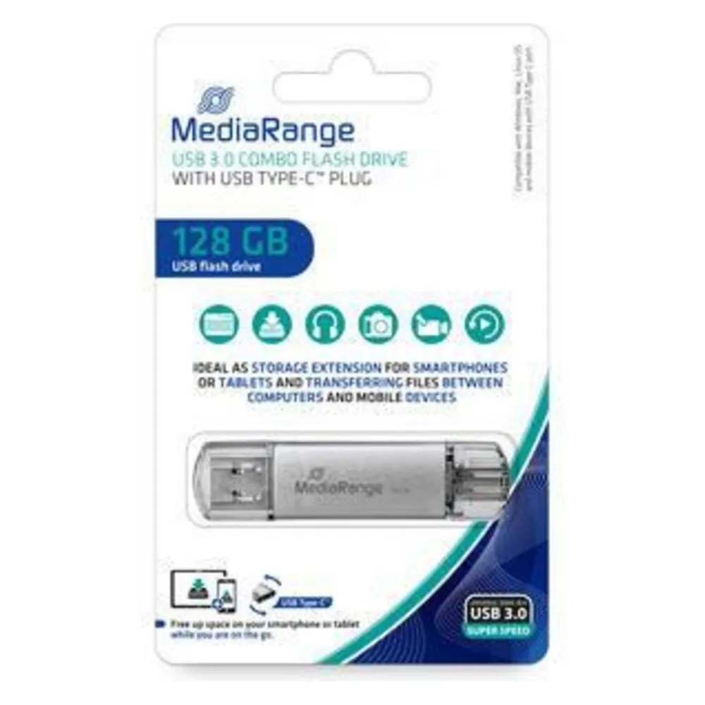 USB-Stick MediaRange MR938 128 GB USB Type-A und Type-C Silber