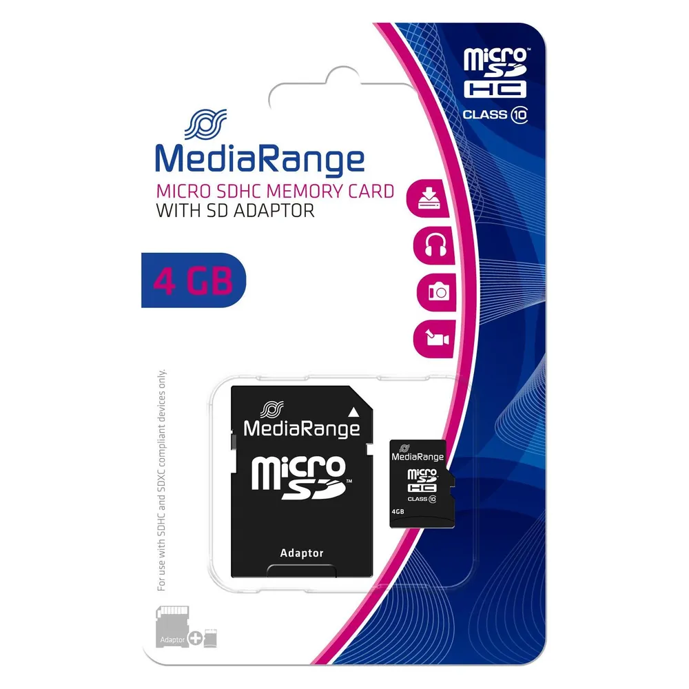 Speicherkarte MediaRange MR956 microSDHC 4 GB Klasse 10 schwarz