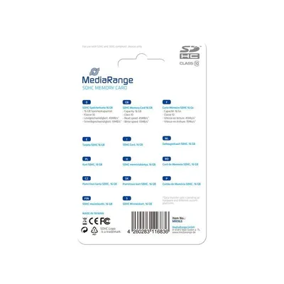 Speicherkarte MEDIARANGE MR963 16 GB SDHC Klasse 10 Blau