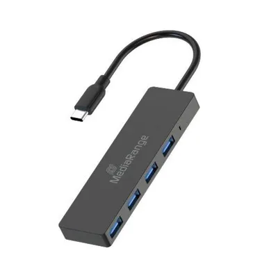 Mediarange MRCS508 USB-C USB-Hub, 4 USB 3.0-Anschlüsse, 5 Gbit/s, Plug&Play, Schwarz
