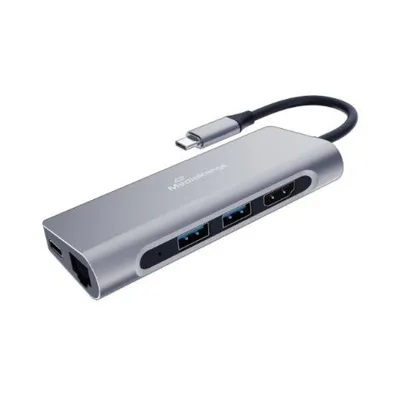 MediaRange USB-C Hub 7in1 Silber 2xUSB 3.2 HDMI RJ45 SD USB-C 60W Stromversorgung