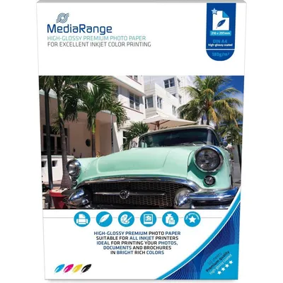 MediaRange MRINK117 Hochglanz-Fotopapier, A4, 180 g, weiß, 50 Blatt
