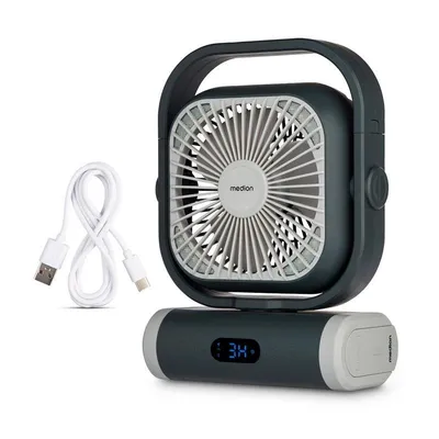 Ventilator MEDION E10 TF Grau Weiß 15 cm LED Akku Fernbedienung