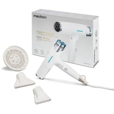 Ionen Föhn Medion MD19984 1500W 3 Temperaturstufen 3 Gebläsestufen Zubehör Weiß