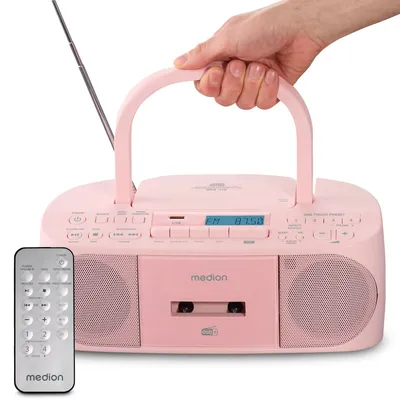 MD400003 LIFE DRX-1 rosa Radiorekorder mit CD-Spieler und Kassettendeck
