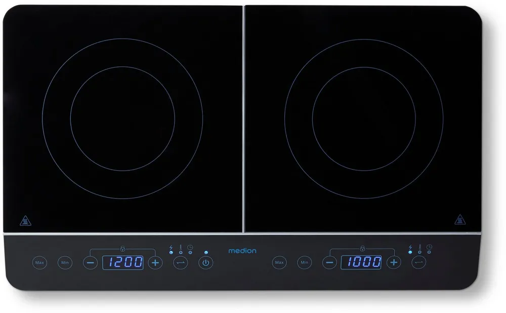 Medion® Doppel-Induktionskochplatte MD 15324, 3500 W Induktionsleistung, automatische Topferkennung, Timer, Temperaturbereich 60 - 240°, Sensor-Touch-Display
