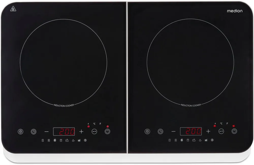Medion® Doppel-Induktionskochplatte MD 18493, 3500 W Induktionsleistung, automatische Topferkennung, Timer, Temperaturbereich 60 - 240°, Sensor-Touch-Display