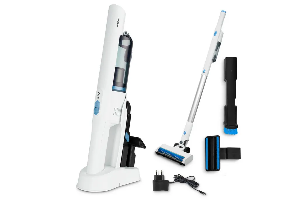 Medion® Handstaubsauger mit Saugrohr und Bodenbürste 2in1 (MD11515), 200 W, beutellos, Akku, kabellos, fürs Auto, HEPA-13-Filter, mit Ladestation