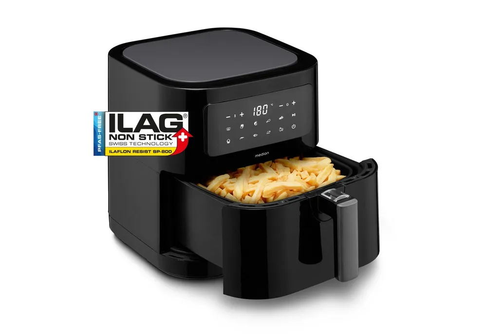 Medion® Heißluftfritteuse MD 11740 E40 XL, Nutzinhalt 5,2 L, Korb in Korb, 2000 W, digitales Bedienfeld, 9 Automatikprogramme