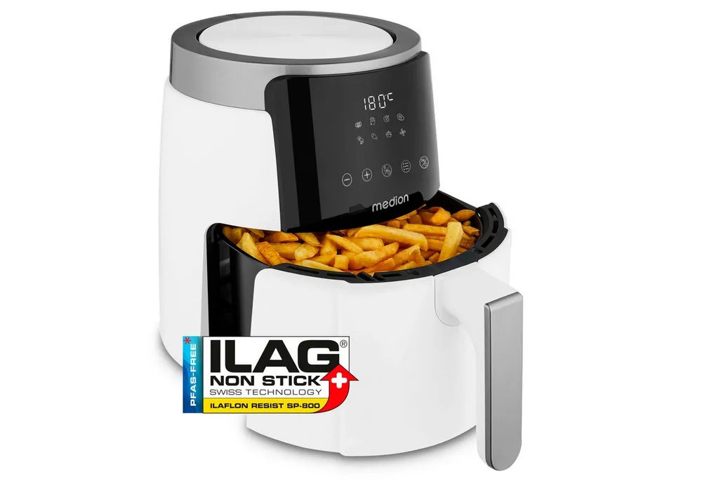 Medion® Heißluftfritteuse MD13030, 1500 W, 4,7 Liter, ölfreies Frittieren, 60 Min Timer, Antihaft-Beschichtung