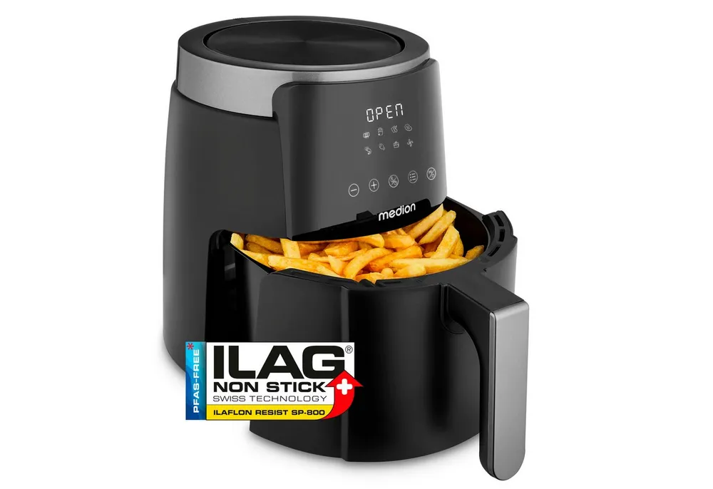 Medion® Heißluftfritteuse MD13030, 1500 W, 4,7 Liter, ölfreies Frittieren, 60 Min Timer, Antihaft-Beschichtung