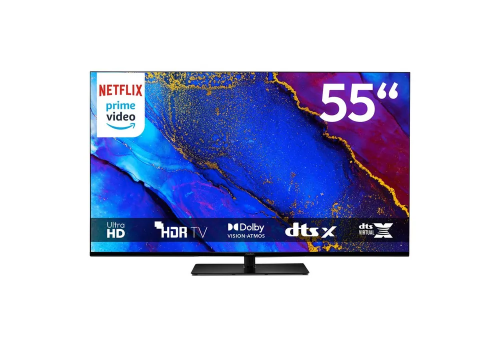 Medion® MD855400 LCD-LED Fernseher (138.8 cm/55 Zoll, 4K Ultra HD, Smart-TV, Dolby Vision, Dolby Atmos, Playstore, Netflix, HBO Max, Prime Video)