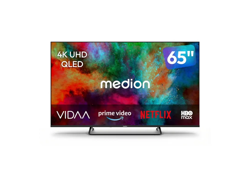 Medion® MD865602 QLED-Fernseher (163.9 cm/65 Zoll, 4K Ultra HD, Smart-TV, Dolby Vision, Dolby Atmos, Netflix, HBO Max, Prime Video, Disney+, WOW)