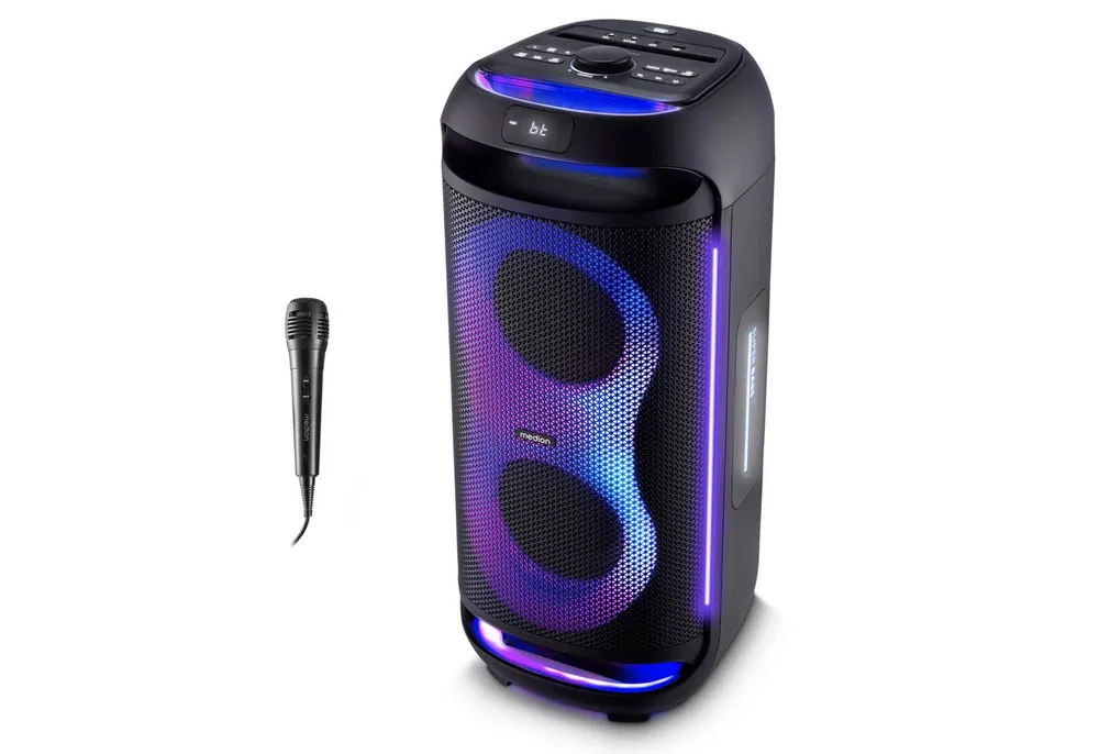 Medion® MEDION LIFE PE-2 Plus (MD400002) Lautsprecher (Bluetooth, 60 W, True Wireless Stereo(TWS), LED-Beleuchtung an der Front & Tragegriffen)
