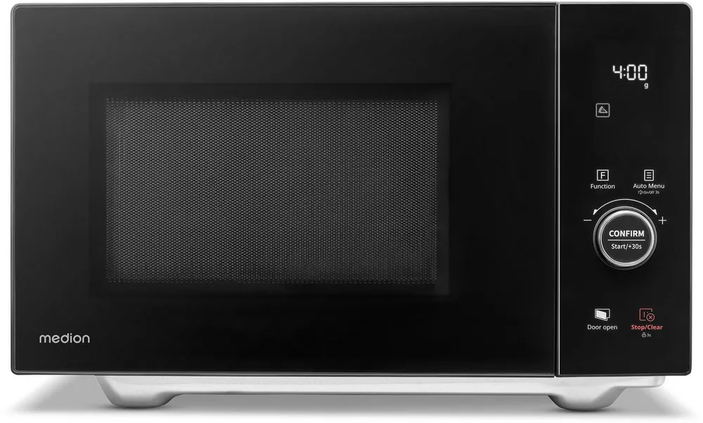 Medion® Mikrowelle MD 12041, 4in 1, Doppelgrill, Heißluftfunktion, Sensor Touch, Grill und Heißluft, Mikrowelle, 25 l, 10 Leistungsstufen, 11 Automatikprogramme, Auftaufunktion, schwarz