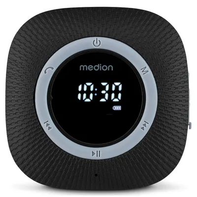 Medion® S66884 (MD 43884) Duschradio mit Bluetooth Radio (MW/UKW, 3 W, Saugnapf, LED-Display, IPX6 Wasserdicht, integrierter Akku, schwarz)