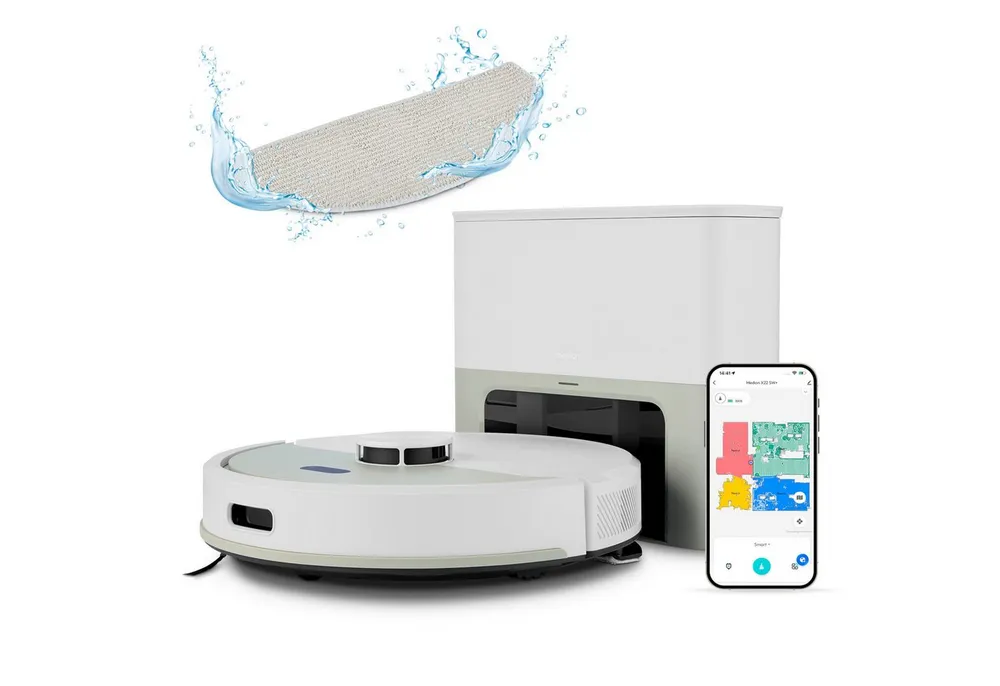 Medion® Saugroboter Smarter Saugroboter mit Wischfunktion und Absaugstation X22 SW+, beutellos, X22SW+