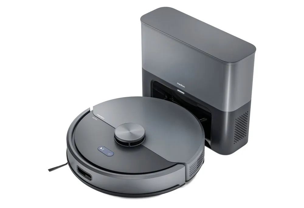 Medion® Saugroboter Smarter Saugroboter mit Wischfunktion und Absaugstation X22 SW+, beutellos, X22SW+