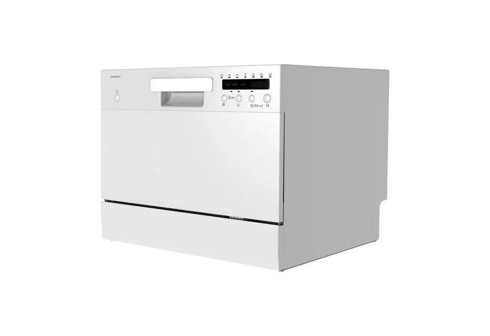 Medion® Tischgeschirrspüler MD37496, 6 Maßgedecke, mit/ohne Wasseranschluss, 7 Reinigungsprogramme, freistehend, weiß