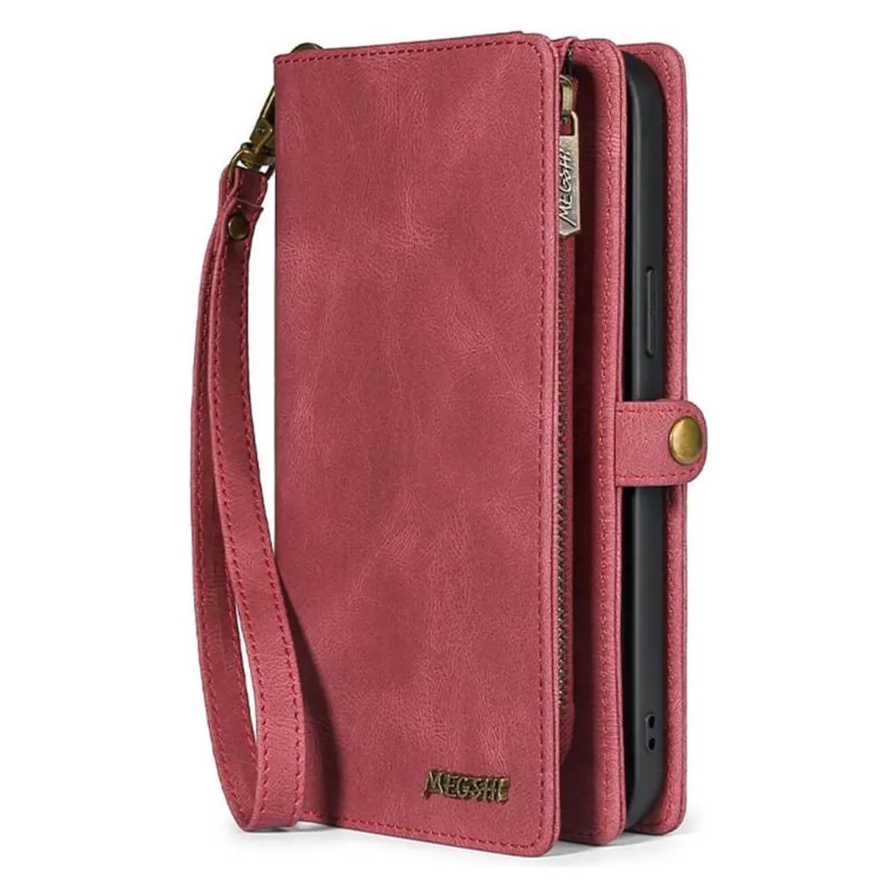 Megshi iPhone 15 Pro - 2-1 Brieftaschen Hülle rot