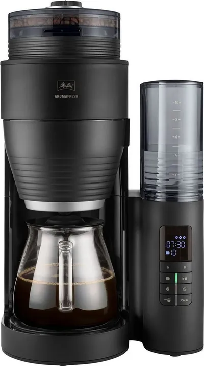 Melitta Kaffeemaschine mit Mahlwerk 1030-06, 1,25l Kaffeekanne, Papierfilter 1x4, 11 Mahlgradeinstellungen,Kaffeebohnen/-pulver, Timer,Warmhalteplatte
