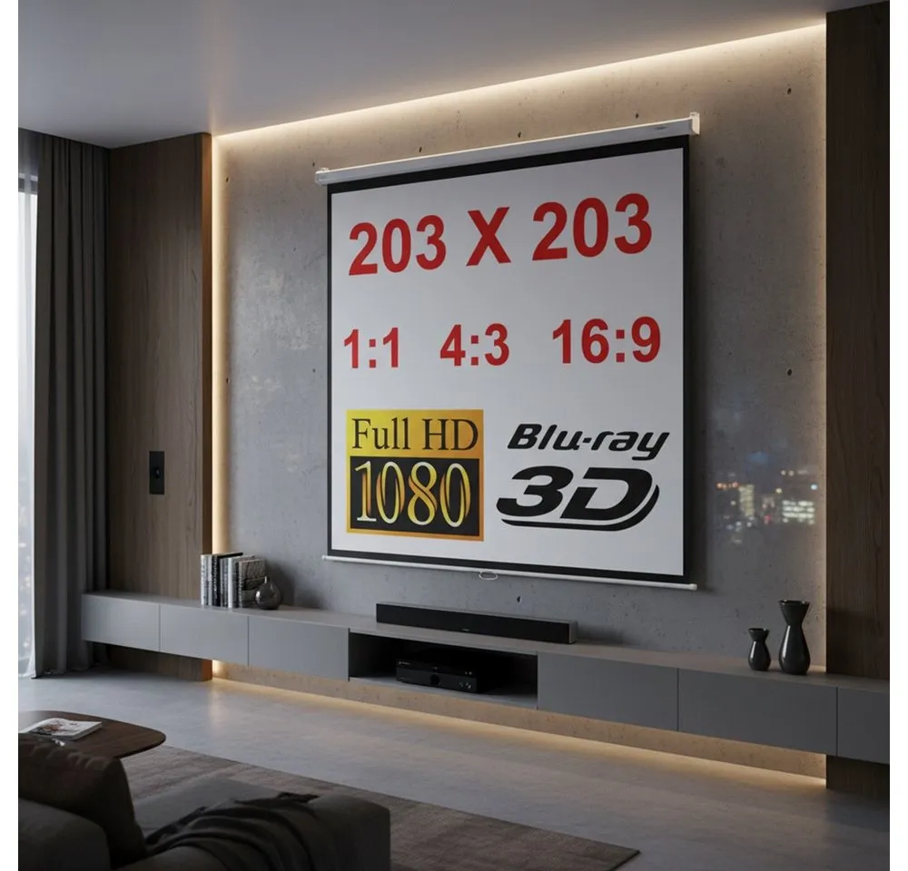 Melko Heimkino Beamerleinwand 110" Beamer Projektor Leinwand HDTV 16:9 4:3 Rolloleinwand (3-Schicht Gewebetuch)