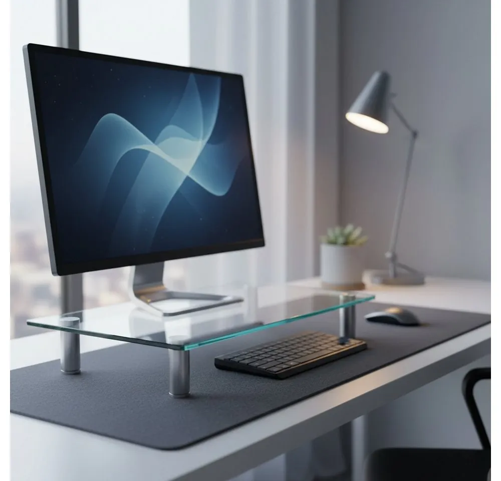 Melko Monitor-Halterung TV Aufsatz Monitorerhöhung Bildschirmerhöhung Klarglas Optik Tisch, (Stück, Sicherheitsglas)