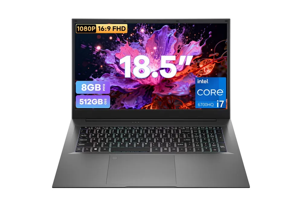 MENGHU 18,5" FHD Laptop 512GB SSD, RGB-Tastatur, Fingerabdruck, 10000mAh Akku Notebook (Intel® Core™ i7-6700HQ, 8 GB, 512 GB SSD, 4-core CPU)