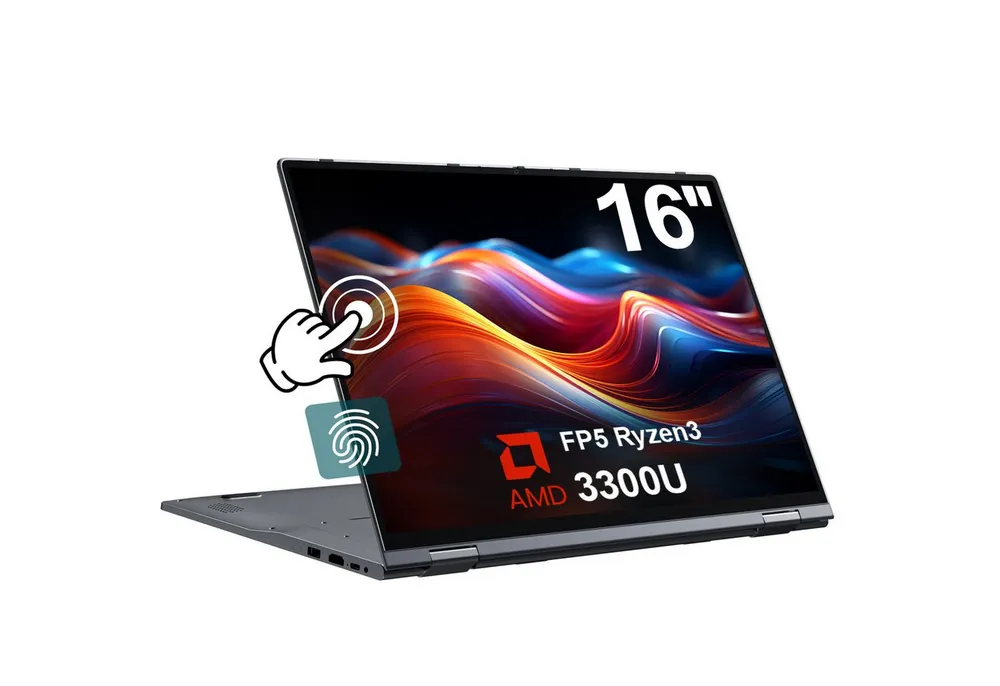 MENGHU 2-in-1 Laptop Tablet 16 Zoll Beleuchtete DE-Tastatur 16GB RAM Notebook (AMD FP5 Ryzen3 3300U, Radeon Vega 6, 16 GB, 512 GB SSD, 4-core CPU)