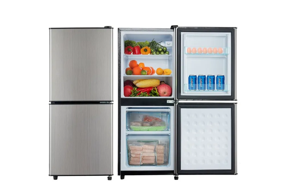 Merax Kühlschrank Kühl-/Gefrierkombination BCD-106W, 101.8 cm hoch, 42.5 cm breit, 106 Liter, LED-Beleuchtung, verstellebare Ablage und Füße