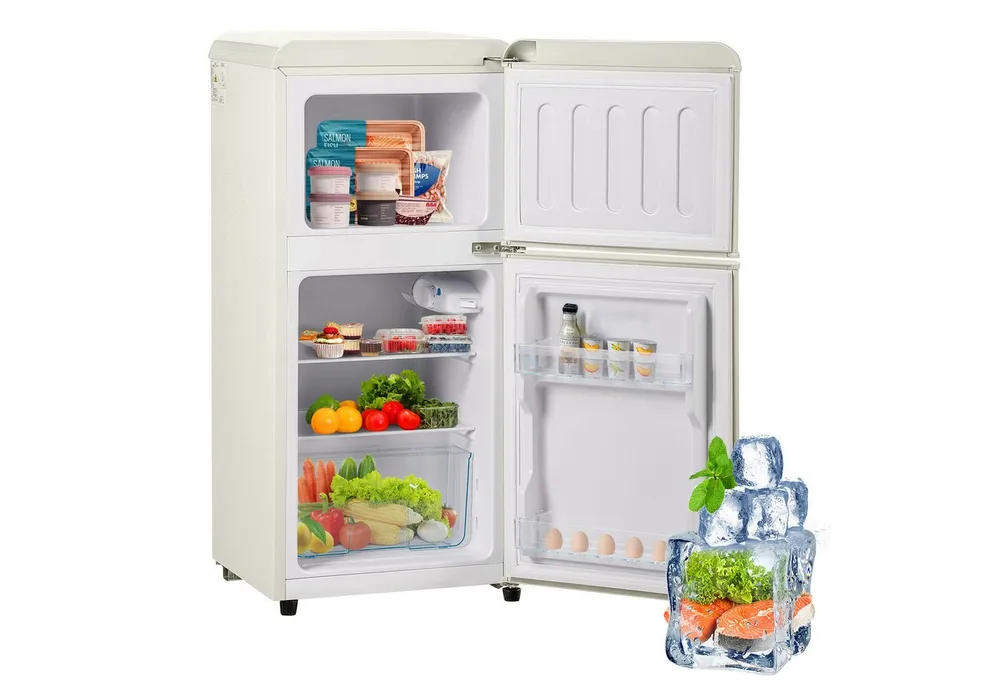 Merax Table Top Kühlschrank BCD-86, 87 cm hoch, 42 cm breit, Retro Gefrier/Kühl