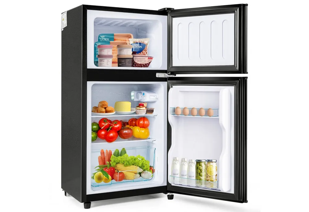 Merax Table Top Kühlschrank mit Gefrierfach, LED-Beleuchtung, Kühl- und Gefrierfunktion BCD-86A, 87 cm hoch, 42 cm breit, Mini Kühlschrank mit Doppeltür, 60 L, freistehend und klein