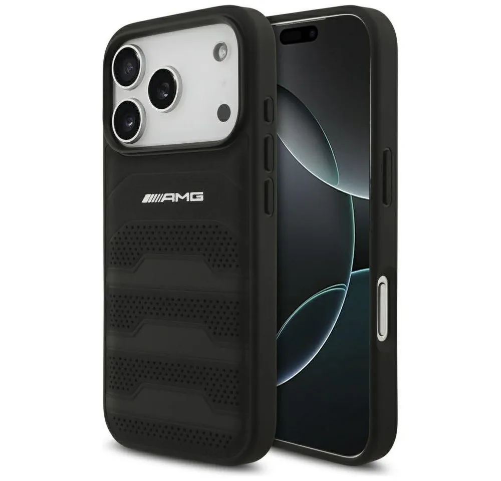 Mercedes Benz AMG Handyhülle iPhone 17 Pro Echtleder gelocht schwarz Logo 6,3 Zoll, Kantenschutz