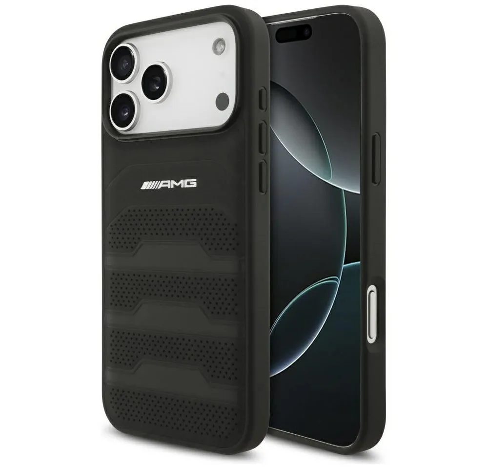 Mercedes Benz AMG Handyhülle iPhone 17 Pro Max Echtleder gelocht schwarz Logo 6,9 Zoll, Kantenschutz