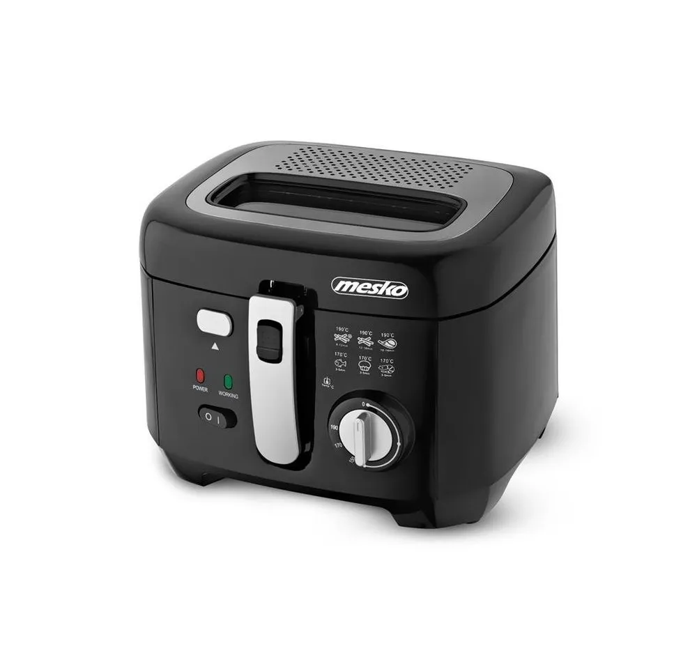 Mesko Fritteuse MS 4908, 1800 W, elektrisch, 2,5 L, Temperaturregler, abnehmbarer Ölbehälter, Schwarz