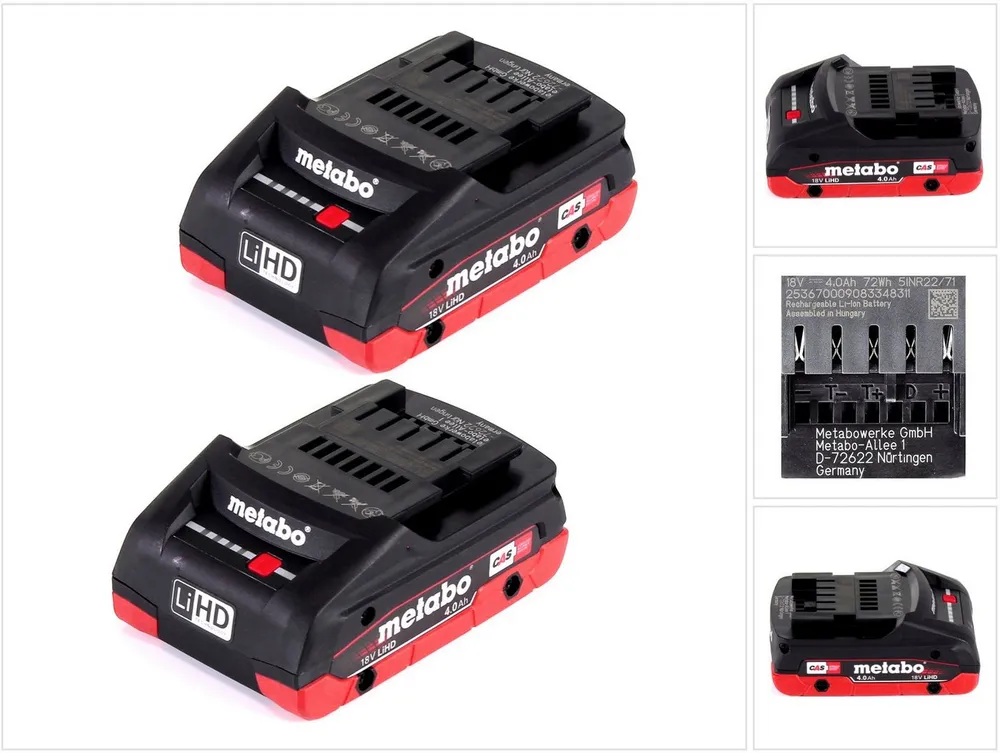 metabo Akku Set 18V mit 2x Akku LiHD 4,0Ah (625367000) Akkupacks