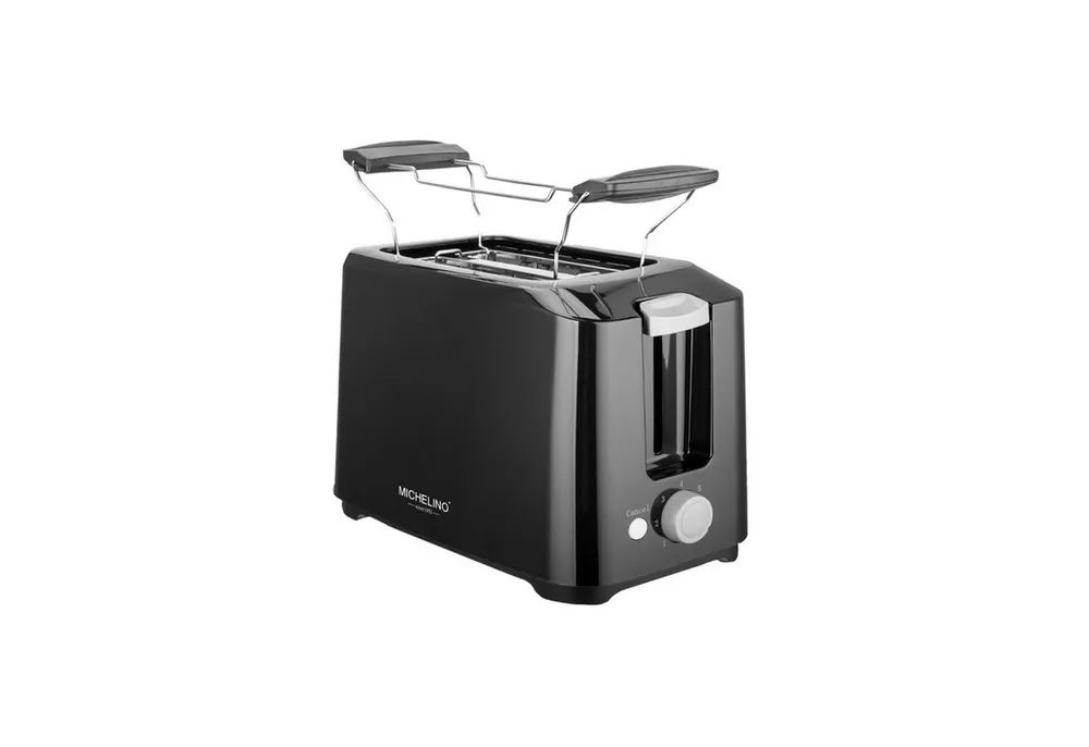 Michelino Toaster 2 Scheiben Toaster mit Brötchenaufsatz Schwarz, 700 W