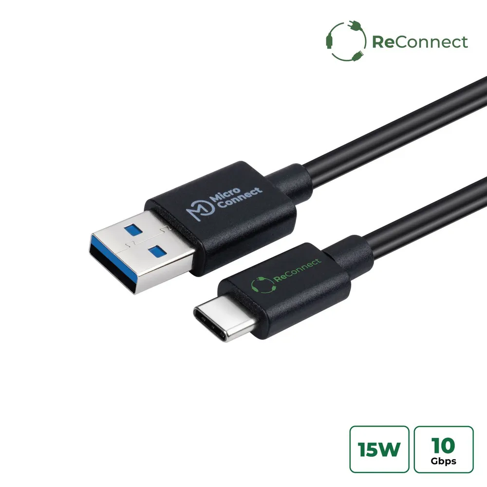 Kabel USB Microconnect ECO-USB3.2CA1 1 m USB A zu USB C USB 3.2 Gen 2 Schwarz