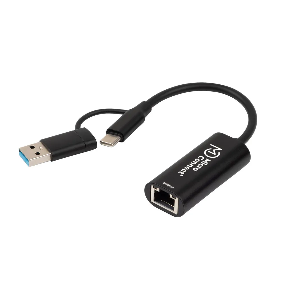 Adapter MicroConnect MC-USBACNET2.5G USB C auf RJ-45 2,5G 0,2 m Schwarz