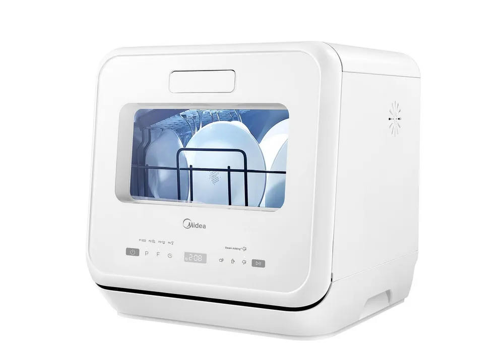 Midea Tischgeschirrspüler MDWMT201DW, 2 Maßgedecke, Wassertank, 9 Programme, Touch Control, Babypflege & Früchte waschen