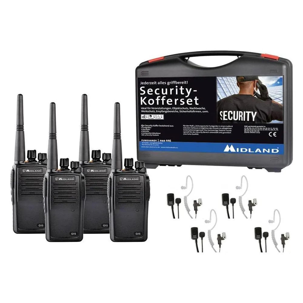 Midland G15 Pro PMR 4er Security-Koffer C1127.S4 PMR-portofoon Set van 4 stuks