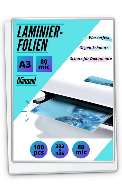 MK Vertriebs KG Schutzfolie 100 Laminierfolien DIN A3/A4/A5/A6, 80/100/125/175/250 mic, Ausführung wählbar