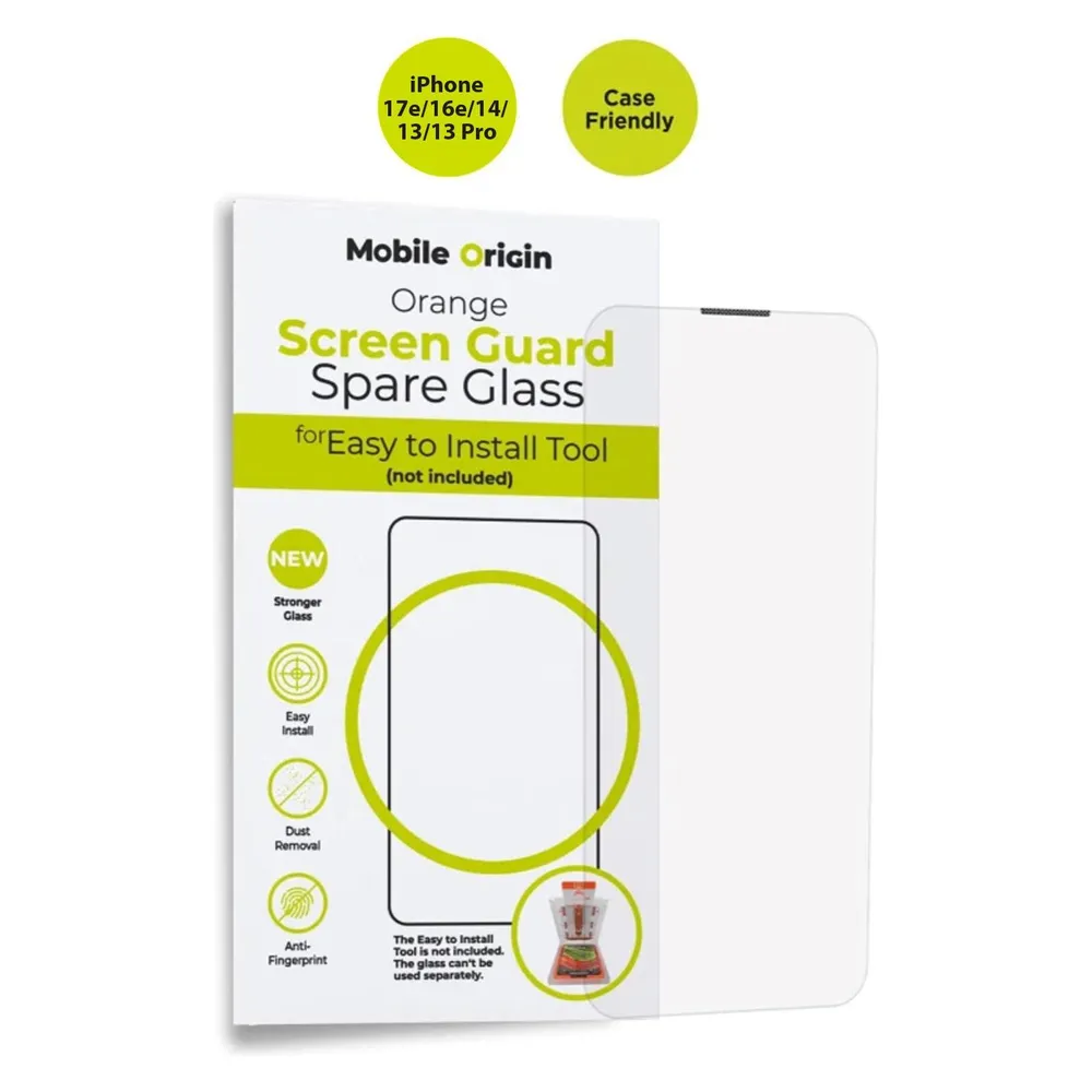 Mobile Origin Orange Screen Guard Spare Glass (1 Stk., Apple iPhone 13, Apple iPhone 13 Pro, Apple iPhone 14, Apple iPhone 16e, Apple iPhone 17e)