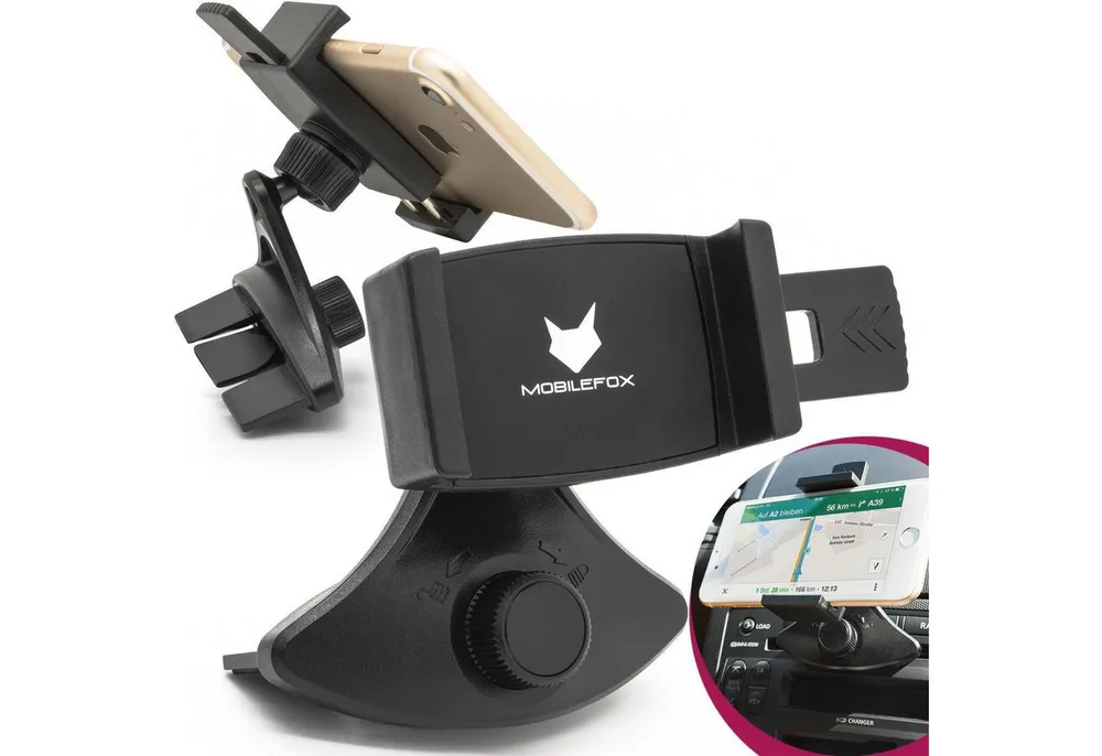 Mobilefox Smartphone-Halterung 360° CD Schlitz KFZ Halterung Auto Handy Halter für Smartphone